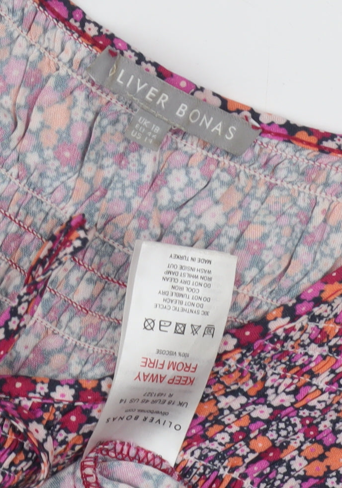 Oliver Bonas Women's Multicoloured Floral Midi Dress