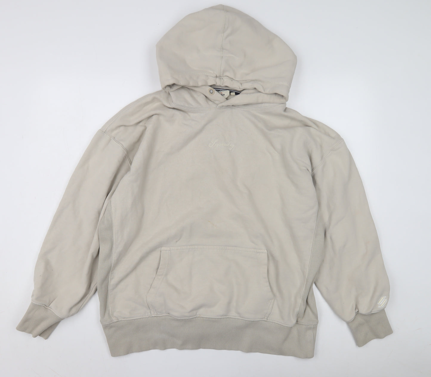 Superdry Men's Beige Pullover Hoodie M Relaxed Fit
