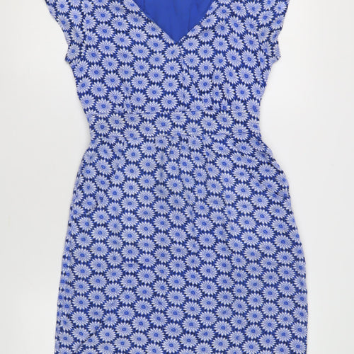 White Stuff Women's Blue Floral Cap Sleeve Dress, Size 8