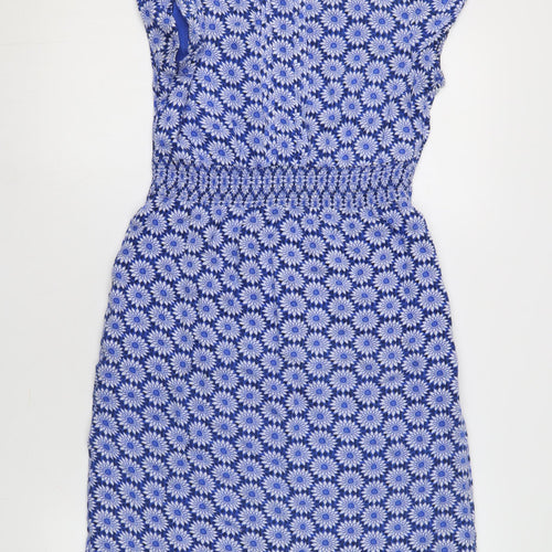 White Stuff Women's Blue Floral Cap Sleeve Dress, Size 8