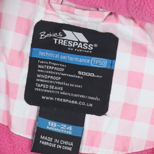 Trespass Girls Pink Waterproof Puffer Jacket 2 Years