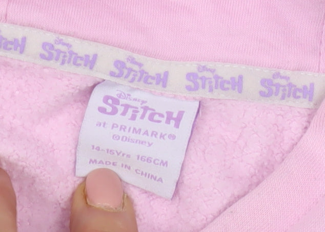 Disney Girls Pink Stitch Hoodie Pullover 14-15 Years