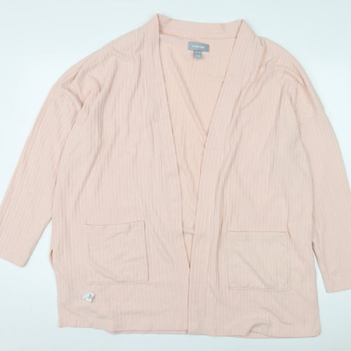 Lands' End Women's Pink Open Front Cardigan, Size L, Cotton Knit