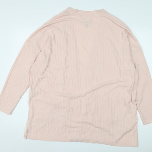 Lands' End Women's Pink Open Front Cardigan, Size L, Cotton Knit