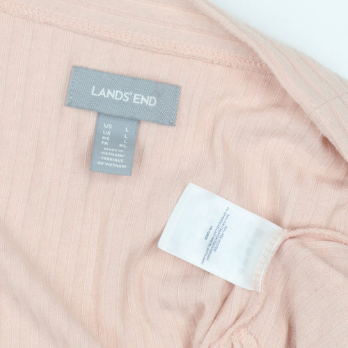 Lands' End Women's Pink Open Front Cardigan, Size L, Cotton Knit