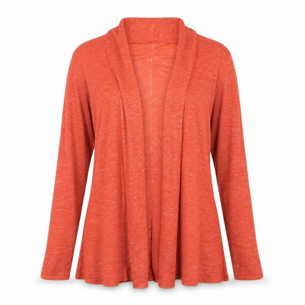 Front view of Isle Women's Orange Cardigan M Size Open-Knit