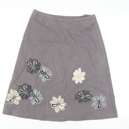 Laura Ashley Women's Grey Embroidered A-Line Skirt - Size 8