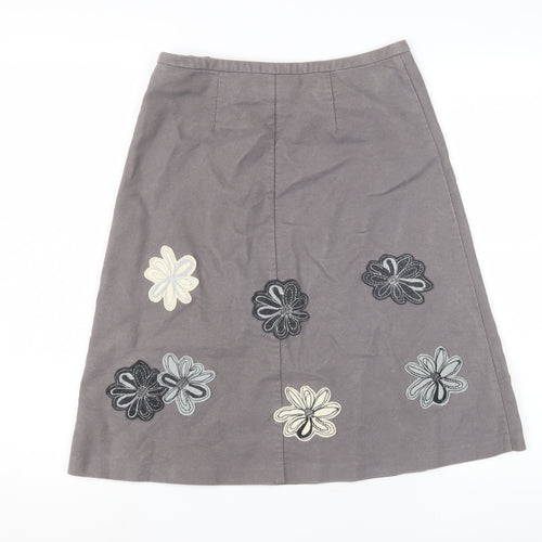Laura Ashley Women's Grey Embroidered A-Line Skirt - Size 8