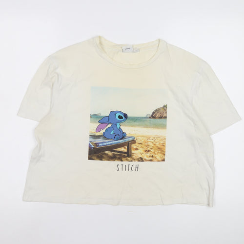 Disney Women Beige T-Shirt L Casual Cartoon Style