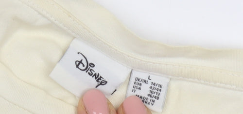 Disney Women Beige T-Shirt L Casual Cartoon Style
