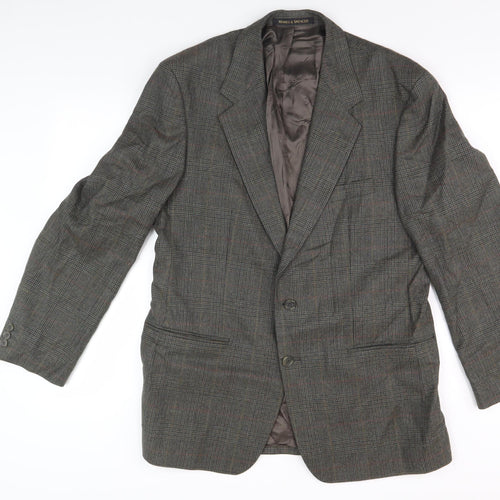Marks and Spencer Men's Green Check Blazer, Medium, Wool