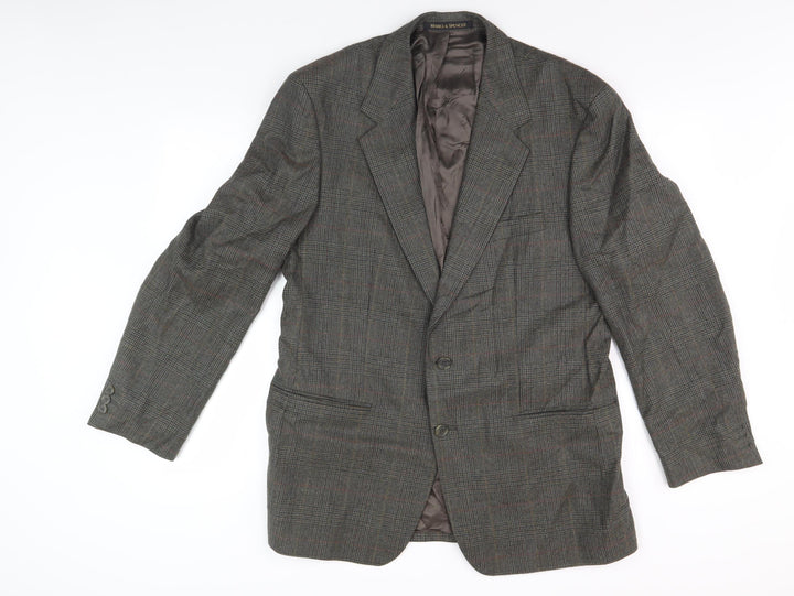 Marks and Spencer Men's Green Check Blazer, Medium, Wool