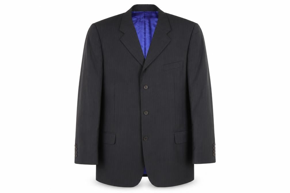 Front view of Ted Baker Men's Black Wool Striped Blazer, size 48 R