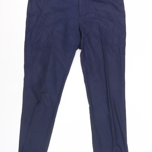 Men's Blue Polyester Viscose Trousers 34