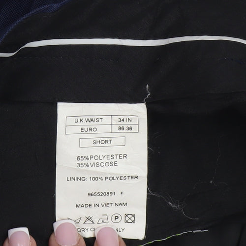 Men's Blue Polyester Viscose Trousers 34