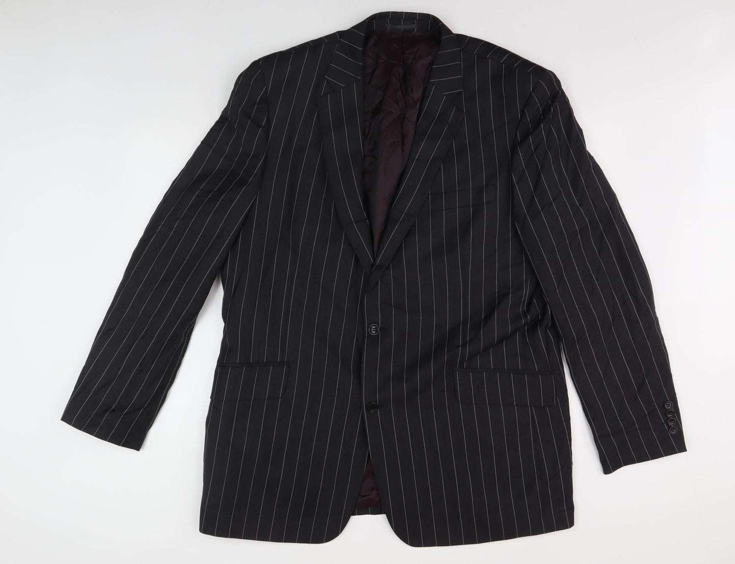 Chester Barrie Men's Black Wool Pinstripe Blazer 48