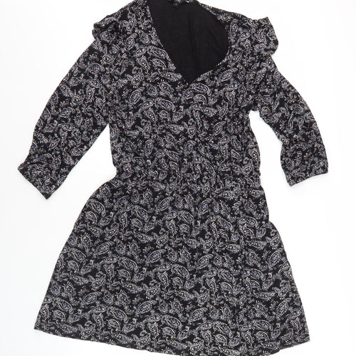 Next Women's Black V-Neck Paisley Dress Size 14