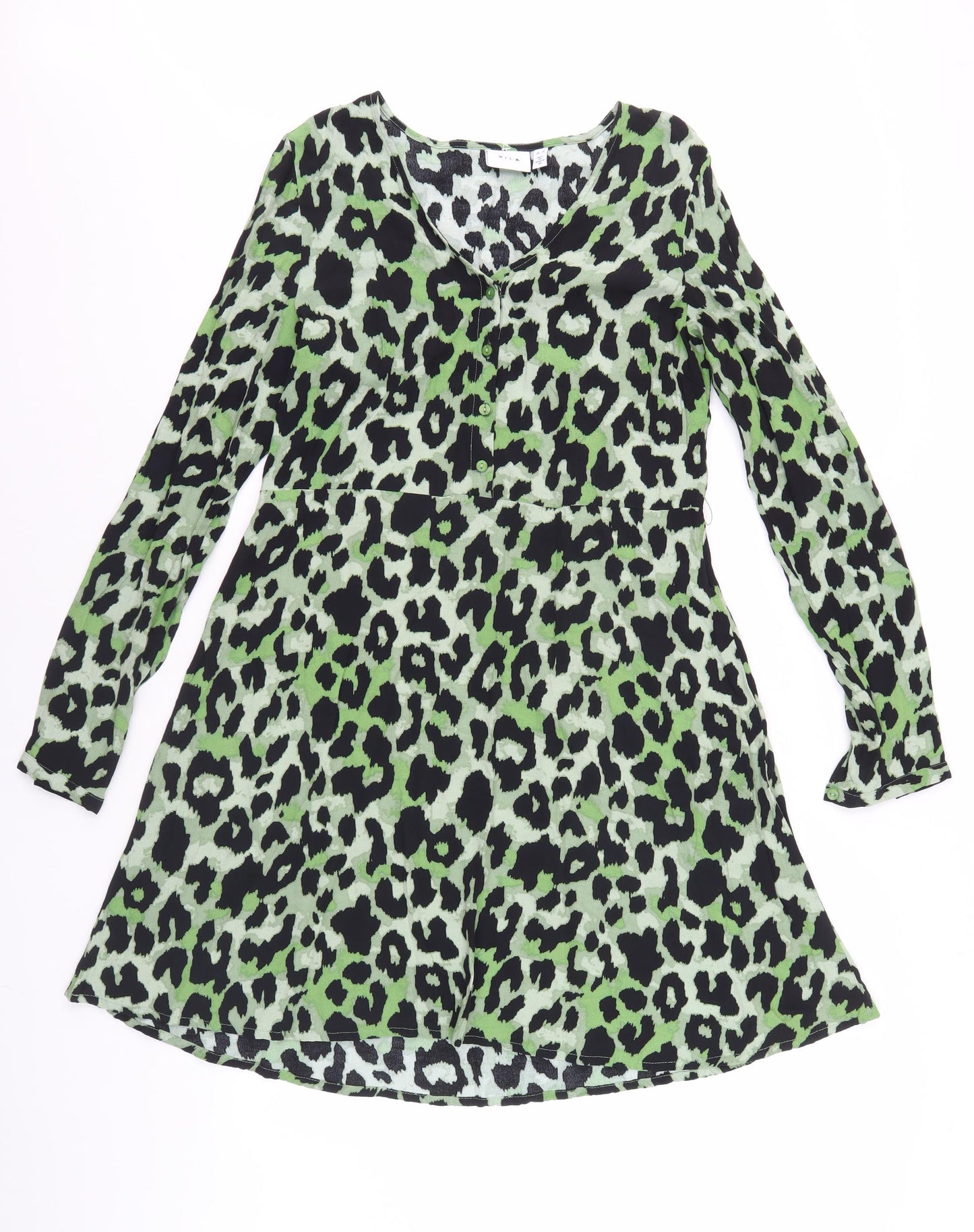 VILA Women's Multicoloured Leopard Print Long Sleeve Dress