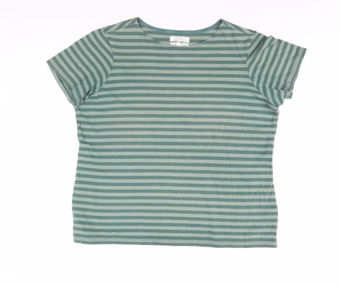 Seasalt Women's Green Striped Cotton T-Shirt Size 20