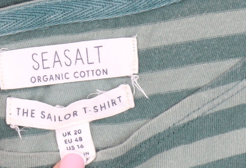 Seasalt Women's Green Striped Cotton T-Shirt Size 20