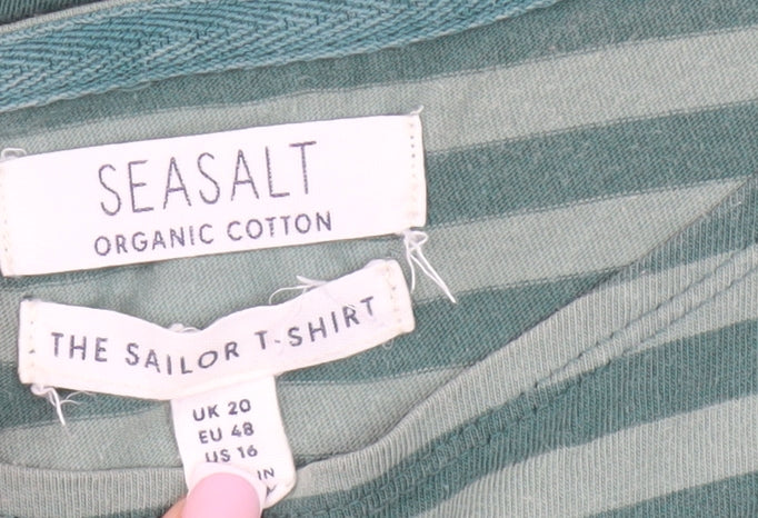 Seasalt Women's Green Striped Cotton T-Shirt Size 20