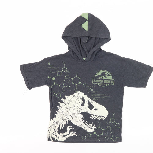 Jurassic World Boys Grey Hooded T-Shirt, Dino Graphic, Size 5-6