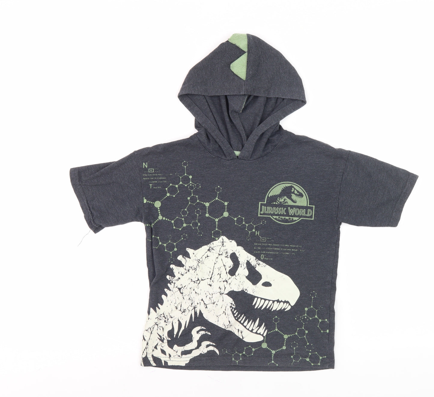 Jurassic World Boys Grey Hooded T-Shirt, Dino Graphic, Size 5-6