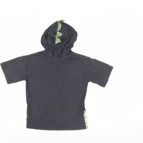 Jurassic World Boys Grey Hooded T-Shirt, Dino Graphic, Size 5-6