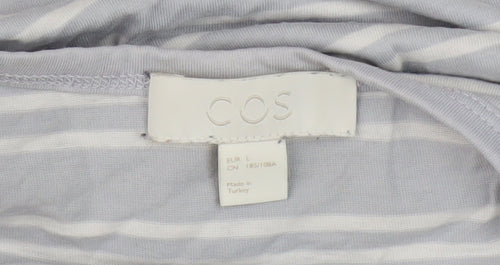 COS Men's Blue Striped T-Shirt, Size L, Round Neck