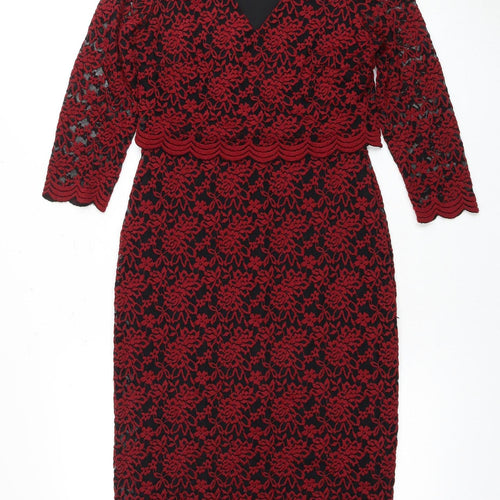 Marks and Spencer Red Black Lace Floral Dress Size 8 Women