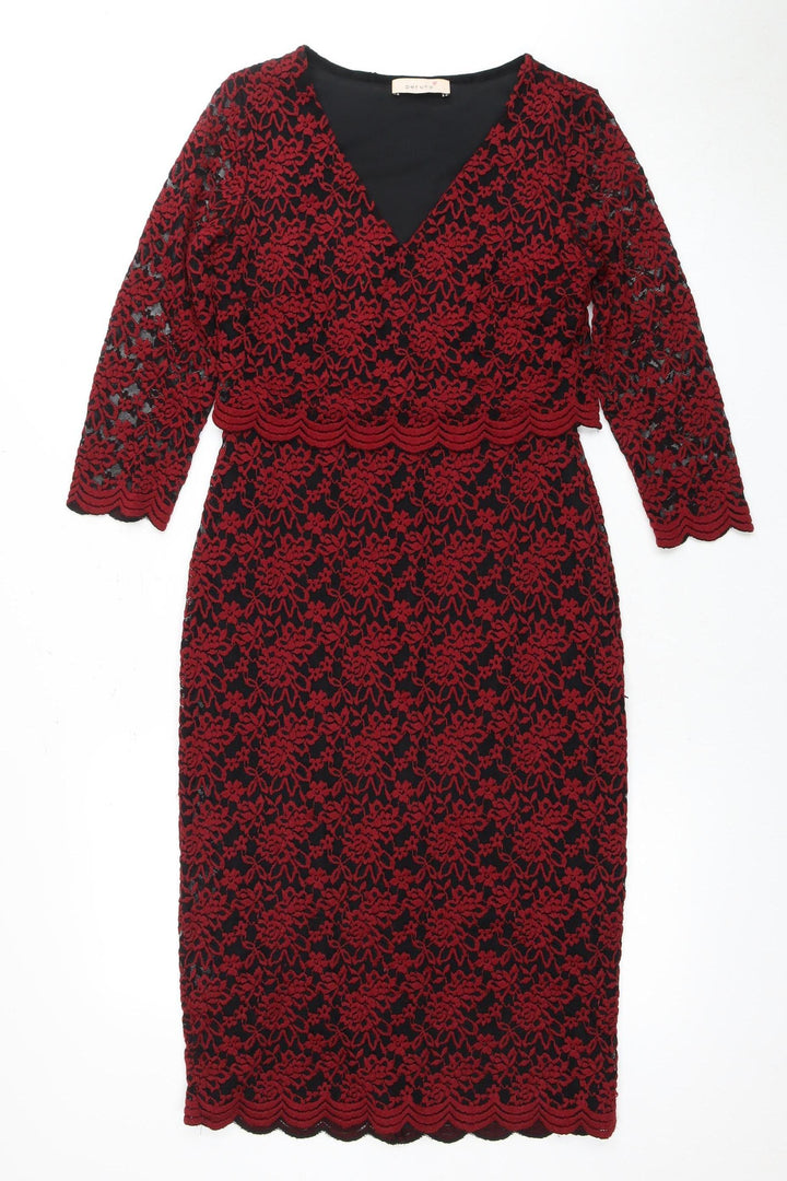 Marks and Spencer Red Black Lace Floral Dress Size 8 Women
