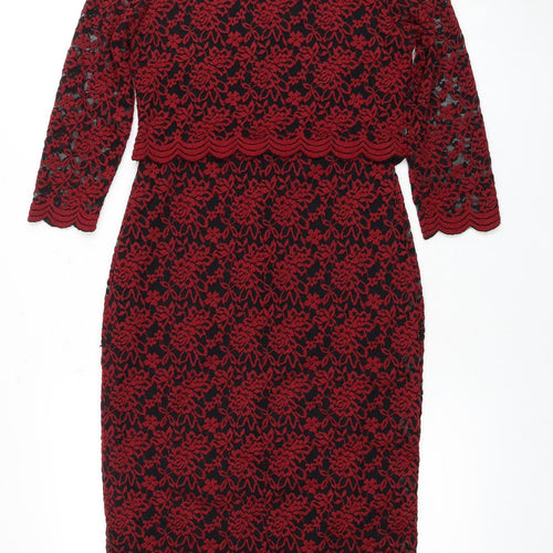 Marks and Spencer Red Black Lace Floral Dress Size 8 Women