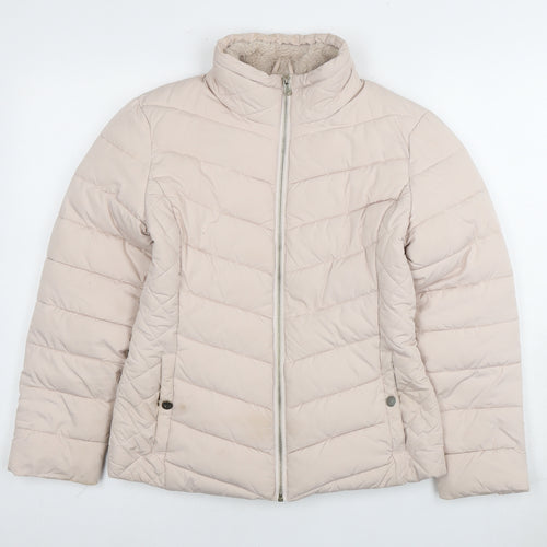 Miss Selfridge Women's Beige Puffer Jacket Size 8, Casual Style