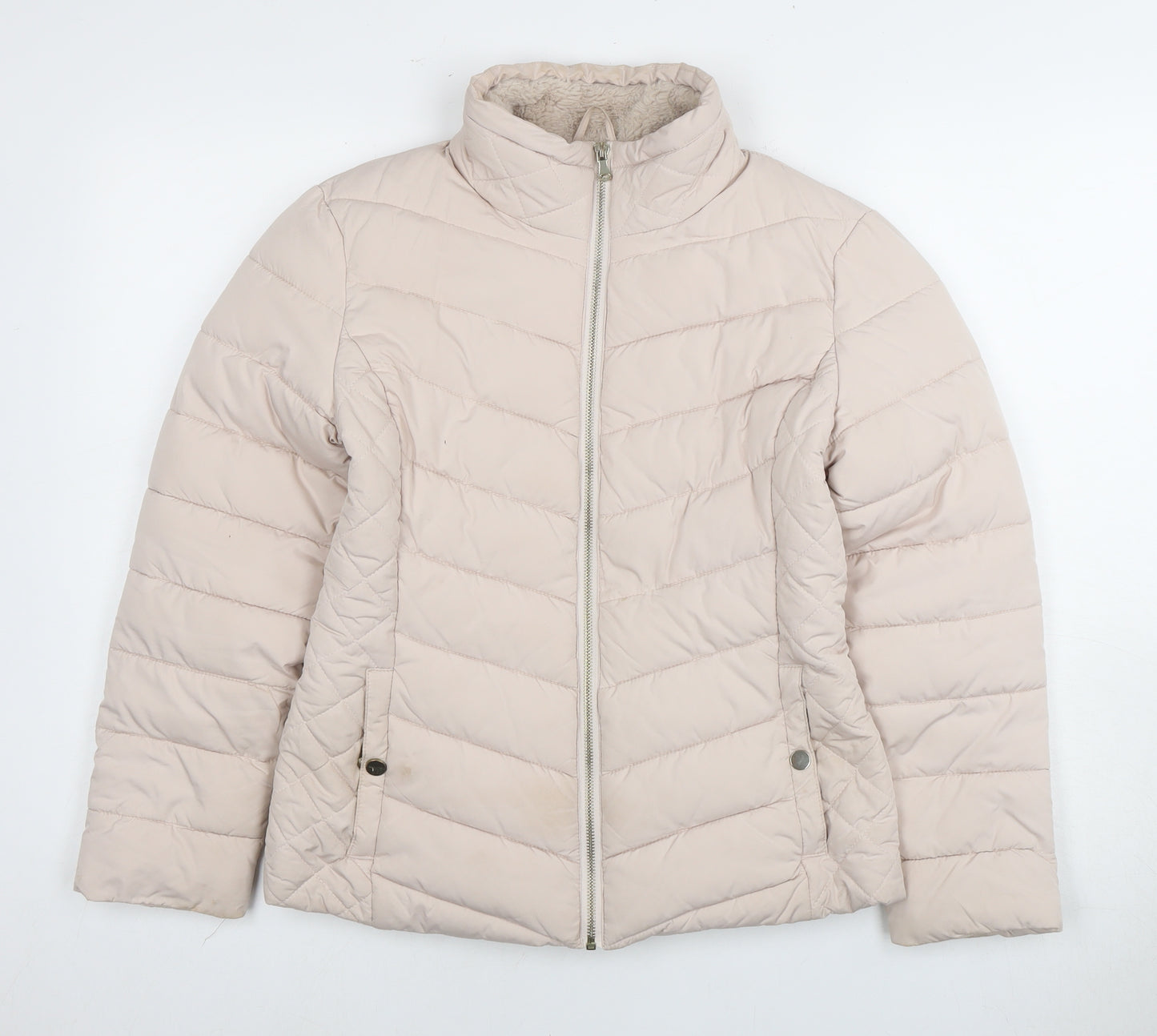 Miss Selfridge Women's Beige Puffer Jacket Size 8, Casual Style