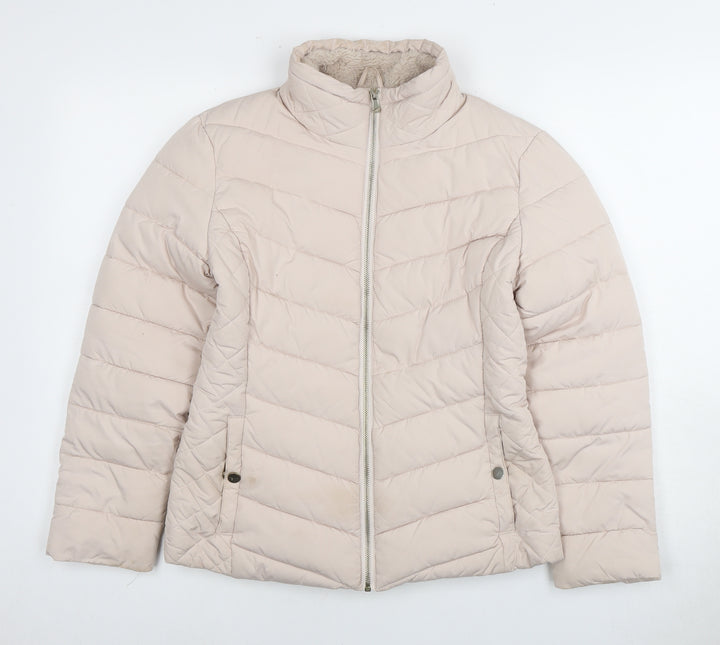Miss Selfridge Women's Beige Puffer Jacket Size 8, Casual Style