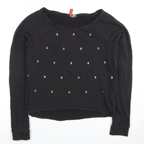 H&M Women's Black Long Sleeve Studded T-Shirt Size 6