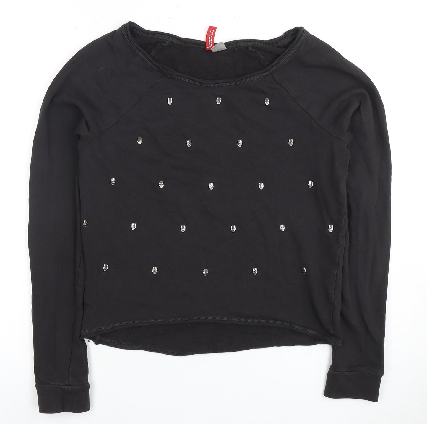 H&M Women's Black Long Sleeve Studded T-Shirt Size 6