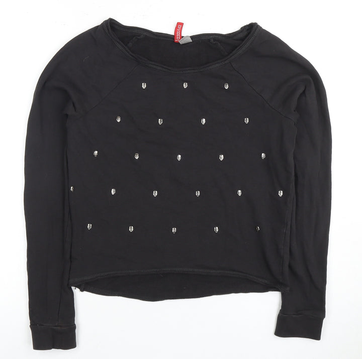 H&M Women's Black Long Sleeve Studded T-Shirt Size 6