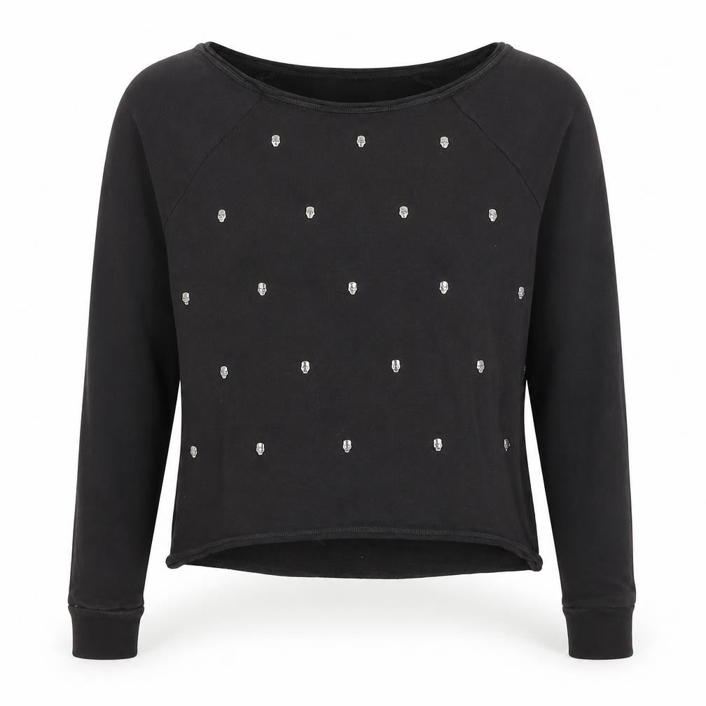Front view of H&M Women's Black Long Sleeve Studded T-Shirt, size 6