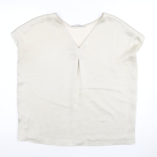 MNG Basics Beige Women's Blouse Medium V-Neck