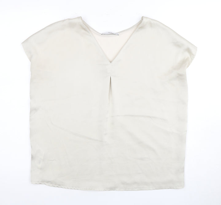 MNG Basics Beige Women's Blouse Medium V-Neck