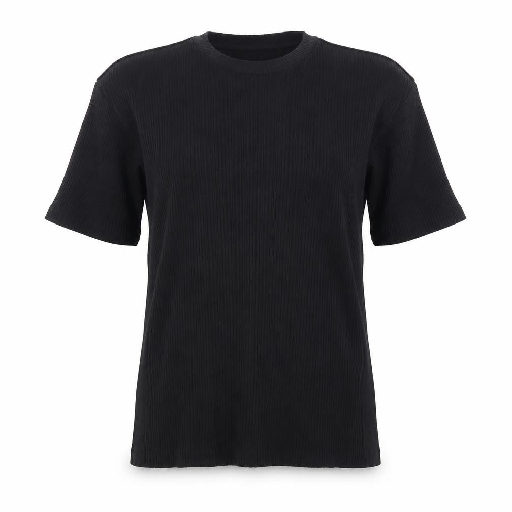 Front view of Monki Women's Black Short Sleeve Basic Top, size S