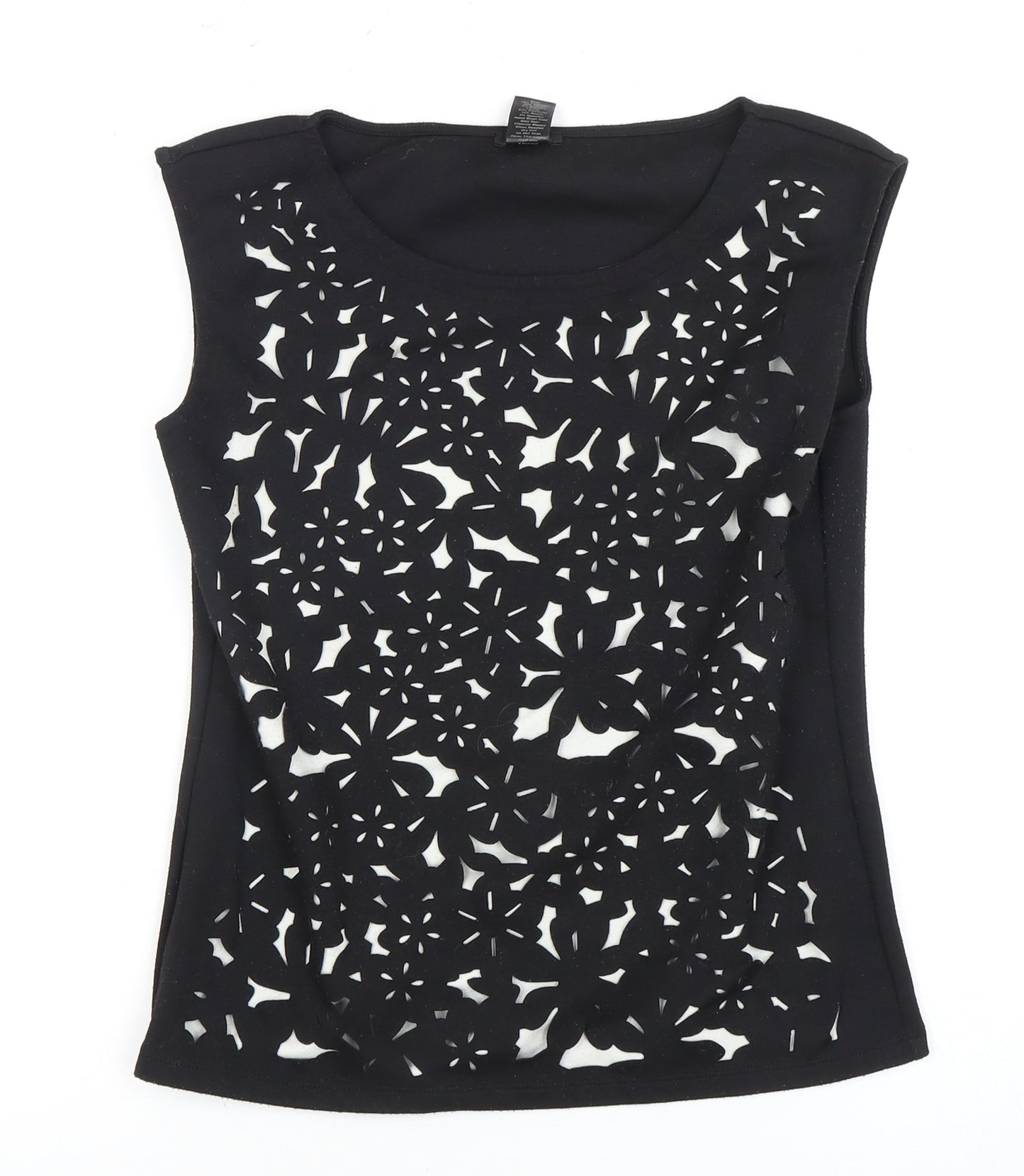 Ann Taylor Petite Black Floral Tank Top - M Women