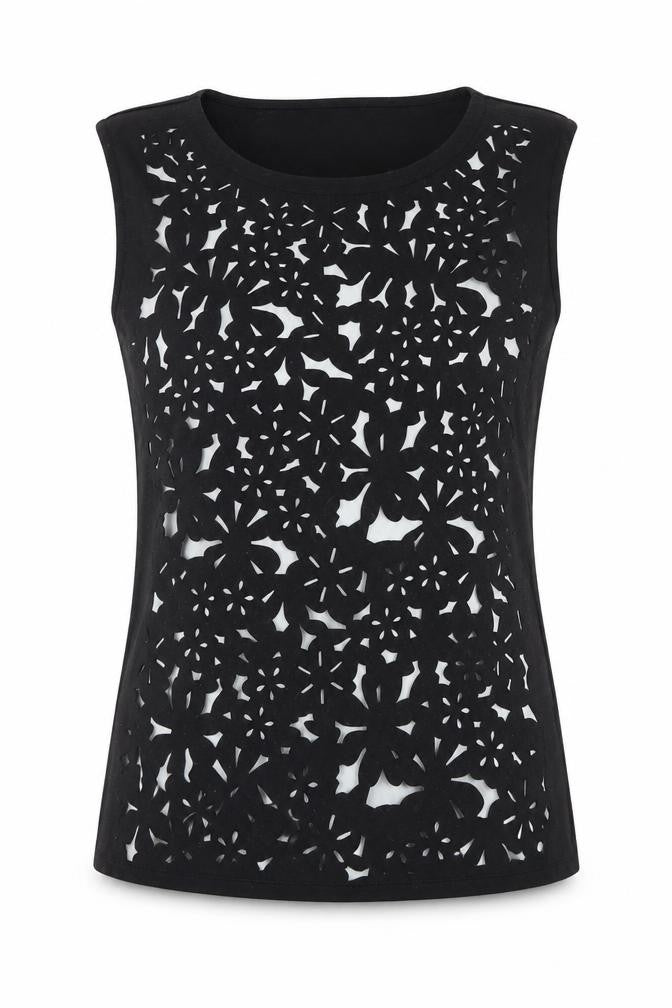 Ann Taylor Petite Black Floral Tank Top - M Women