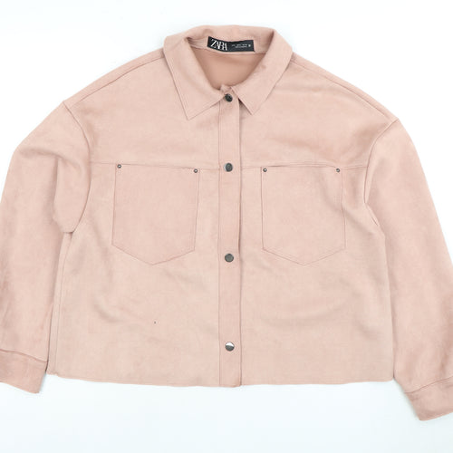 Zara Women's Pink Basic Jacket Size 10 Snap Closure