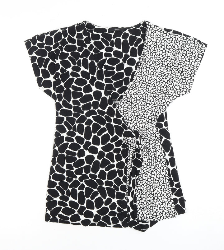 M&Co Women's Black Animal Print Wrap Blouse Size 8