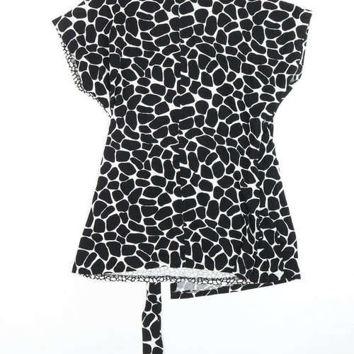 M&Co Women's Black Animal Print Wrap Blouse Size 8