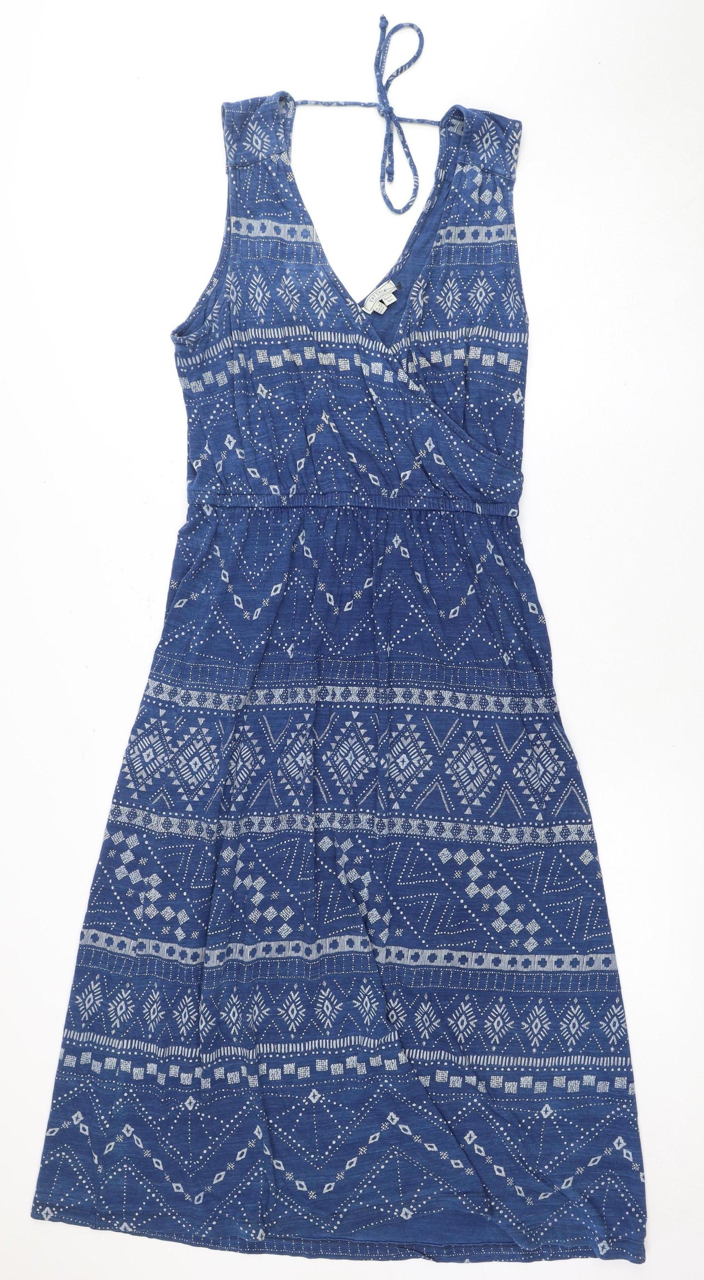 Fat Face Women's Blue Geometric Cotton Dress Size 14