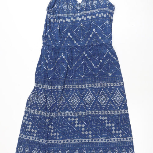 Fat Face Women's Blue Geometric Cotton Dress Size 14