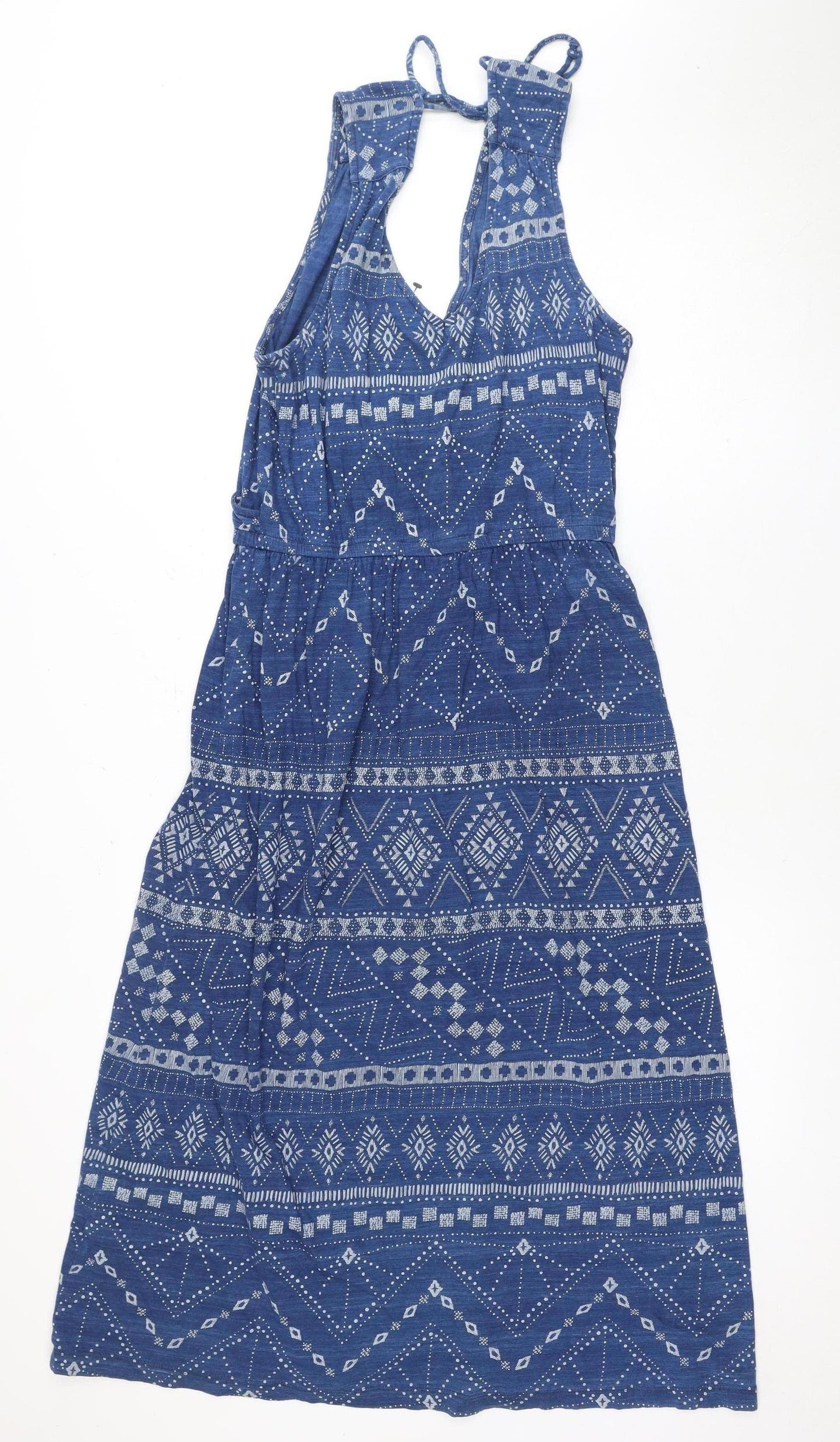 Fat Face Women's Blue Geometric Cotton Dress Size 14